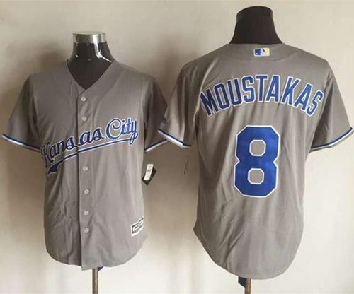 Royals #8 Mike Moustakas New Grey Cool Base Stitched MLB Jersey - Click Image to Close